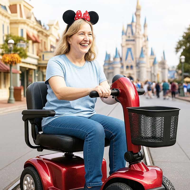 woman on ecv in disneyland in anaheim, california